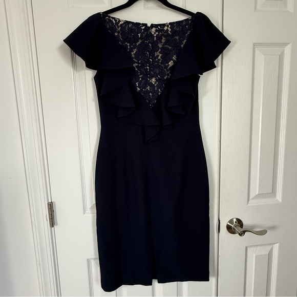 Eliza J Navy Off-Shoulder Ruffle-sleeve Sheath Knee Length Dress Women's 4 EUC - Picture 4 of 12